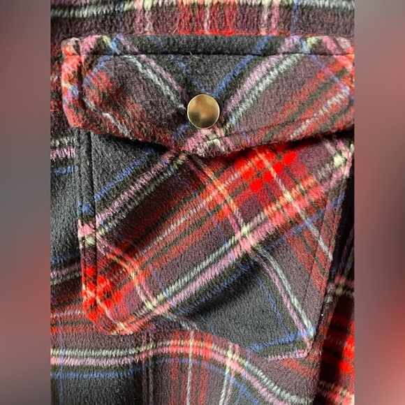 BP, red and blue poly wool plaid shirt jacket shacket warm long sleeve sz large - Picture 3 of 8